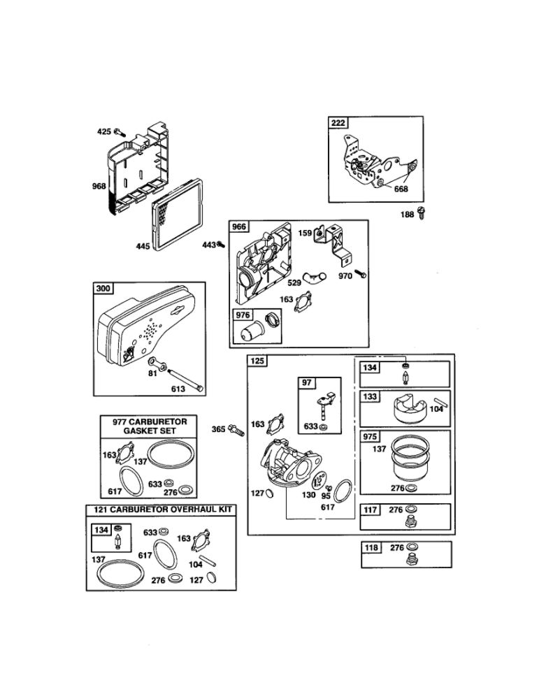 Carburetor/Muffler Diagram and Parts List for 124T02-0853-EA  Briggs and Stratton Engine